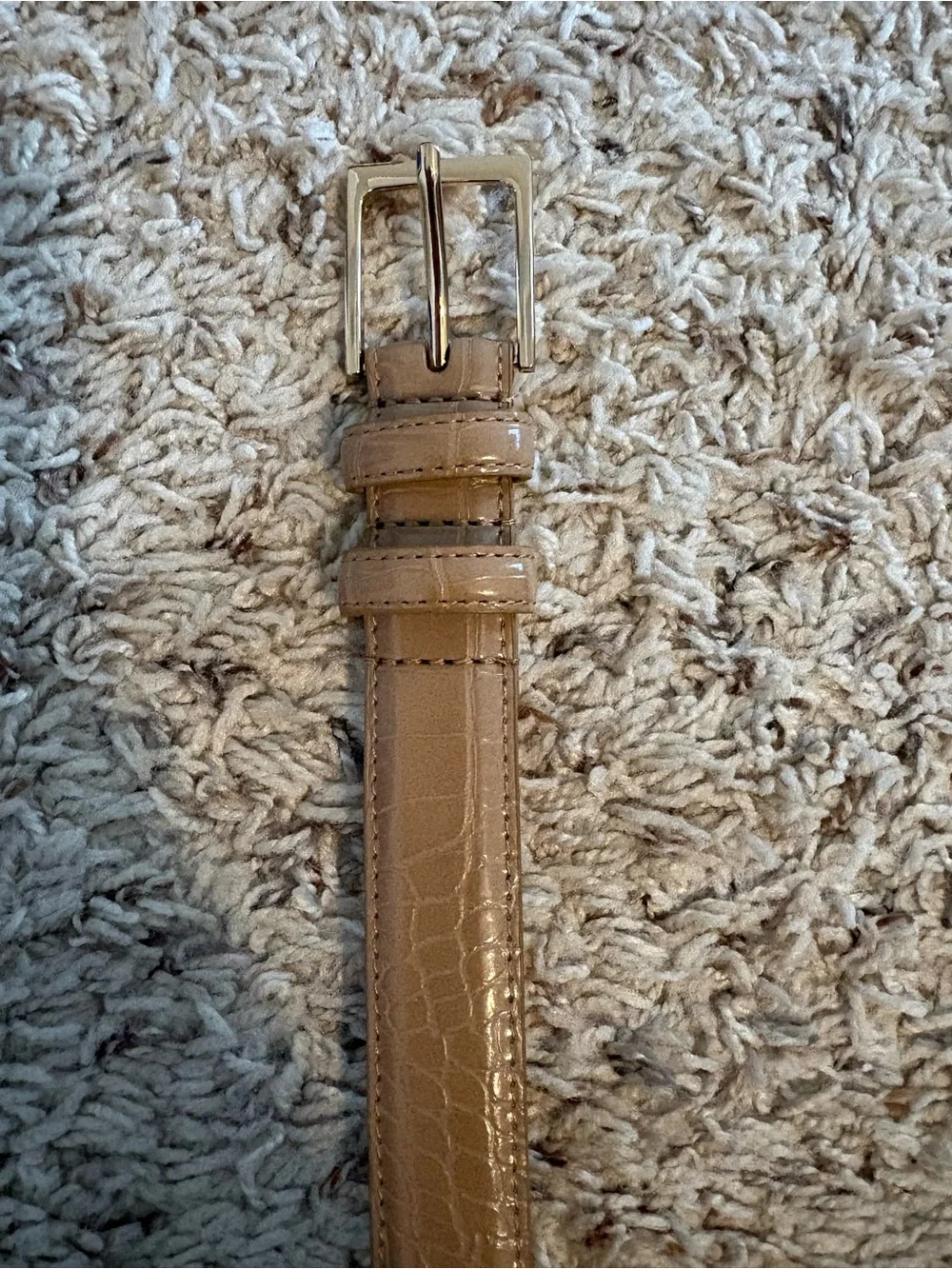 Ann Taylor Size Medium 100% Synthetic Leather Tan Belt Croc Skin Print EUC